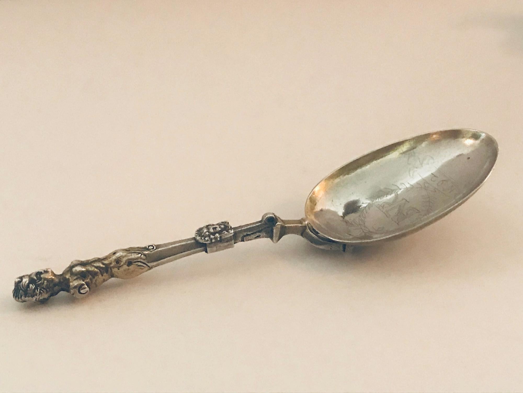 Very Rare Charles II Combined Retractable Silver Spoon with Two-Tine Fork, 1692 5