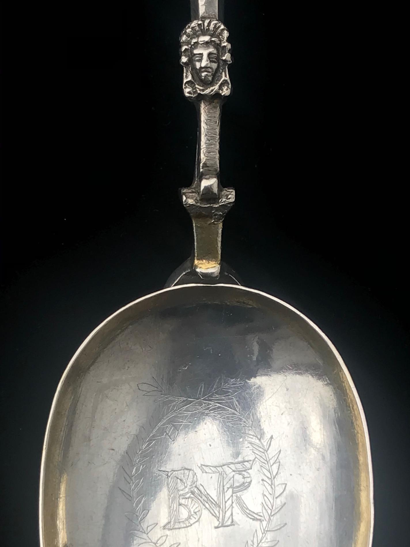 Cast Very Rare Charles II Combined Retractable Silver Spoon with Two-Tine Fork, 1692