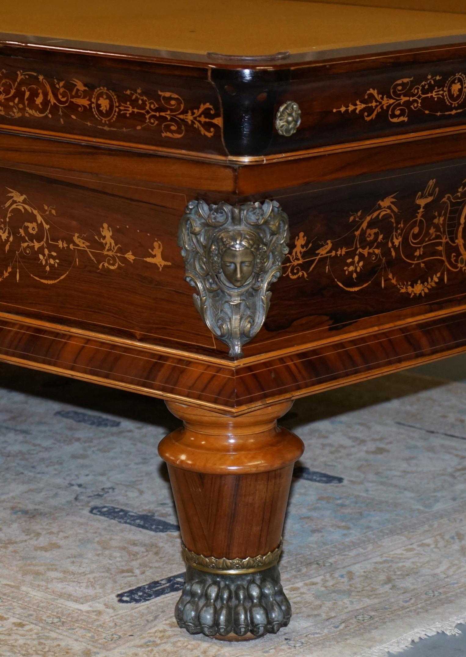 Bronze Very Rare Charles X circa 1800 Marquetry Inlaid POOL Snooker Billiards Table