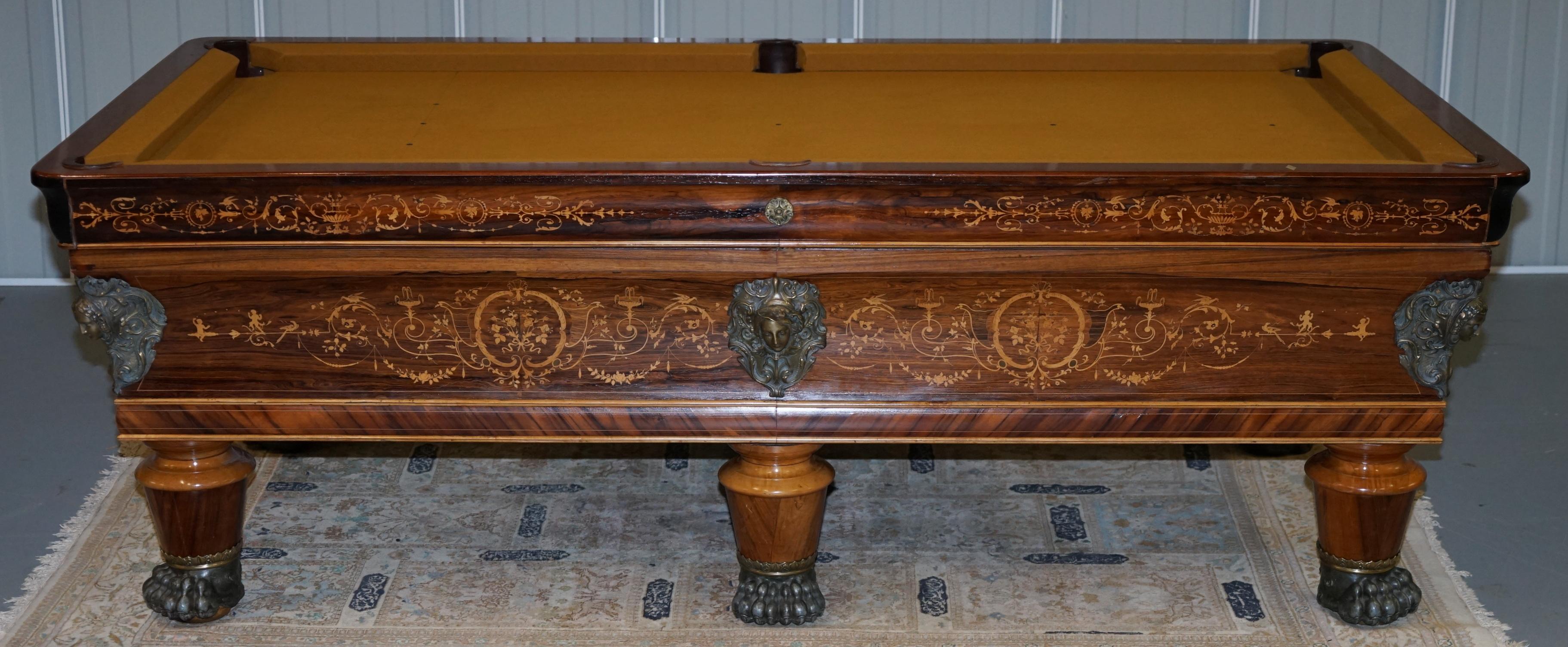 Very Rare Charles X circa 1800 Marquetry Inlaid POOL Snooker Billiards Table In Good Condition In West Sussex, Pulborough