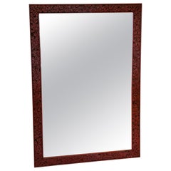 Très rare miroir chinois rectangulaire Cinnabar en bois sculpté avec oiseaux