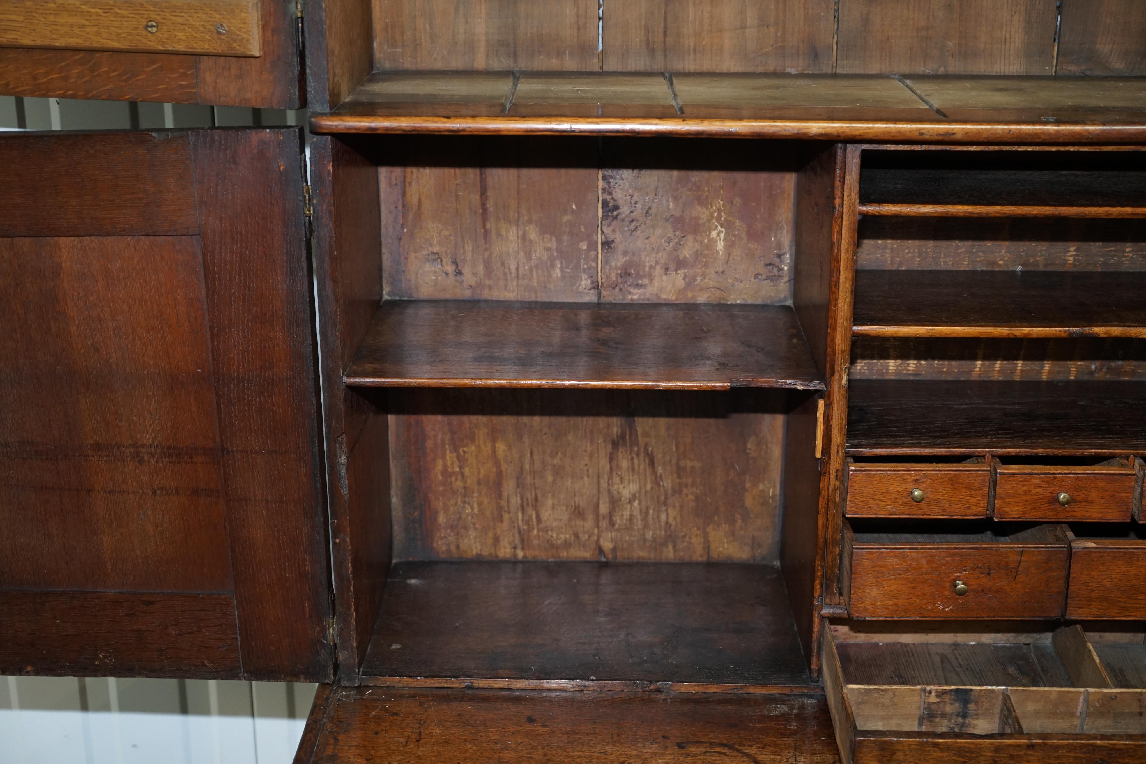 Very Rare circa 1740 Continental Arched Top Oak Dresser Cupboard Cabinet Drawers For Sale 1