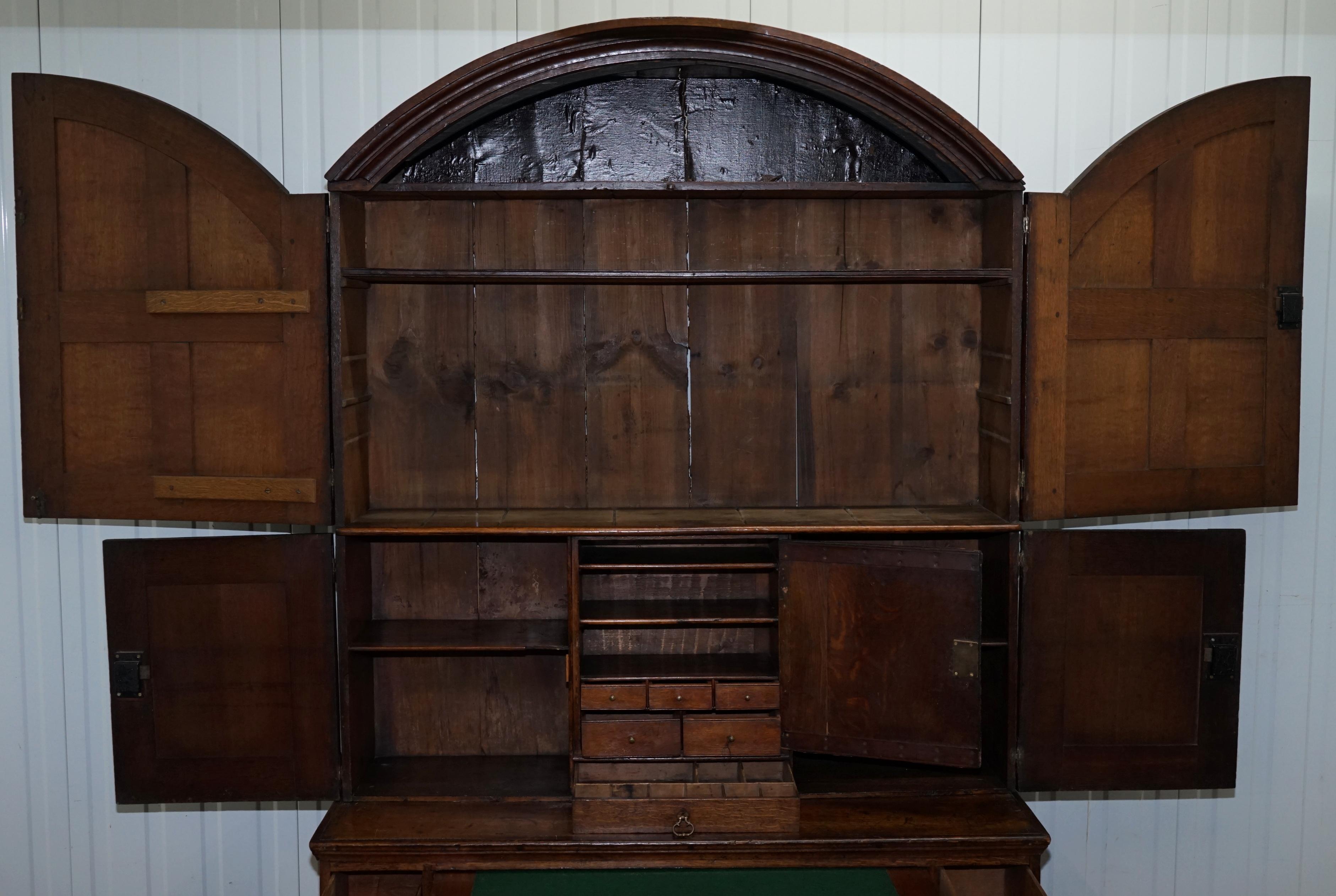 English Very Rare circa 1740 Continental Arched Top Oak Dresser Cupboard Cabinet Drawers For Sale