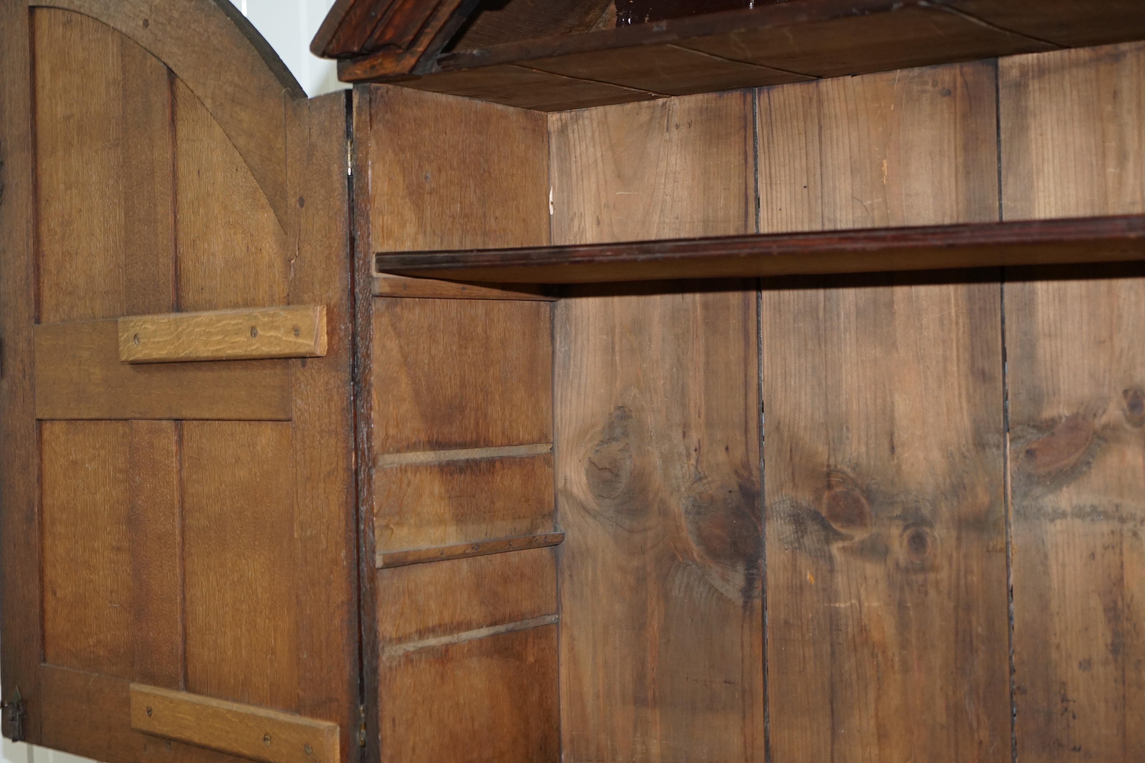 Mid-18th Century Very Rare circa 1740 Continental Arched Top Oak Dresser Cupboard Cabinet Drawers For Sale