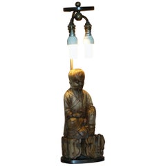 Very Rare circa 1780-1800 Chinese Rootwood Carved Statue of Buddha Table Lamp