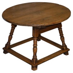 Antique Very Rare circa 1780 Country House Pine Round Dining Table Large Single-Drawer