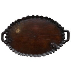 Very Rare circa 1850 Chinese Hand-Carved Serving Tray with Snake Handles & Frog