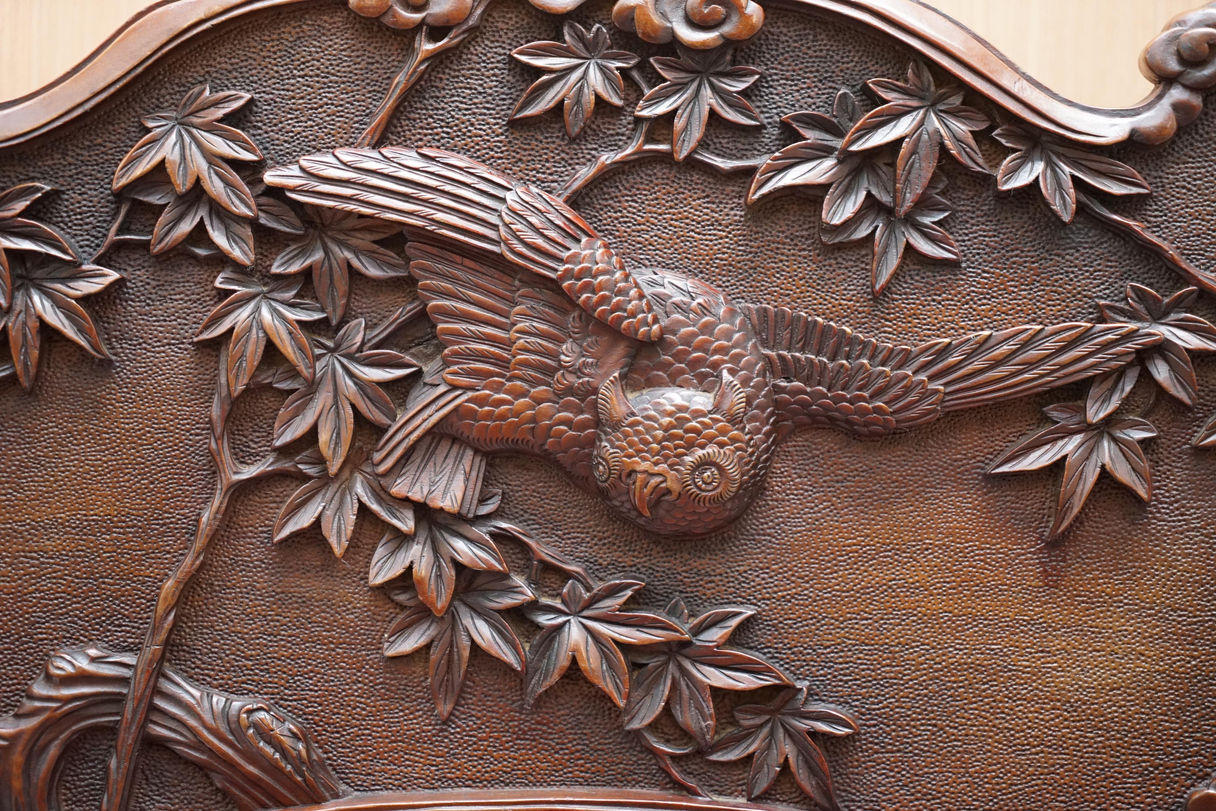 Wood Very Rare circa 1900 Hand Carved Arthur & Bond Yokohama Owl X Frame Armchair