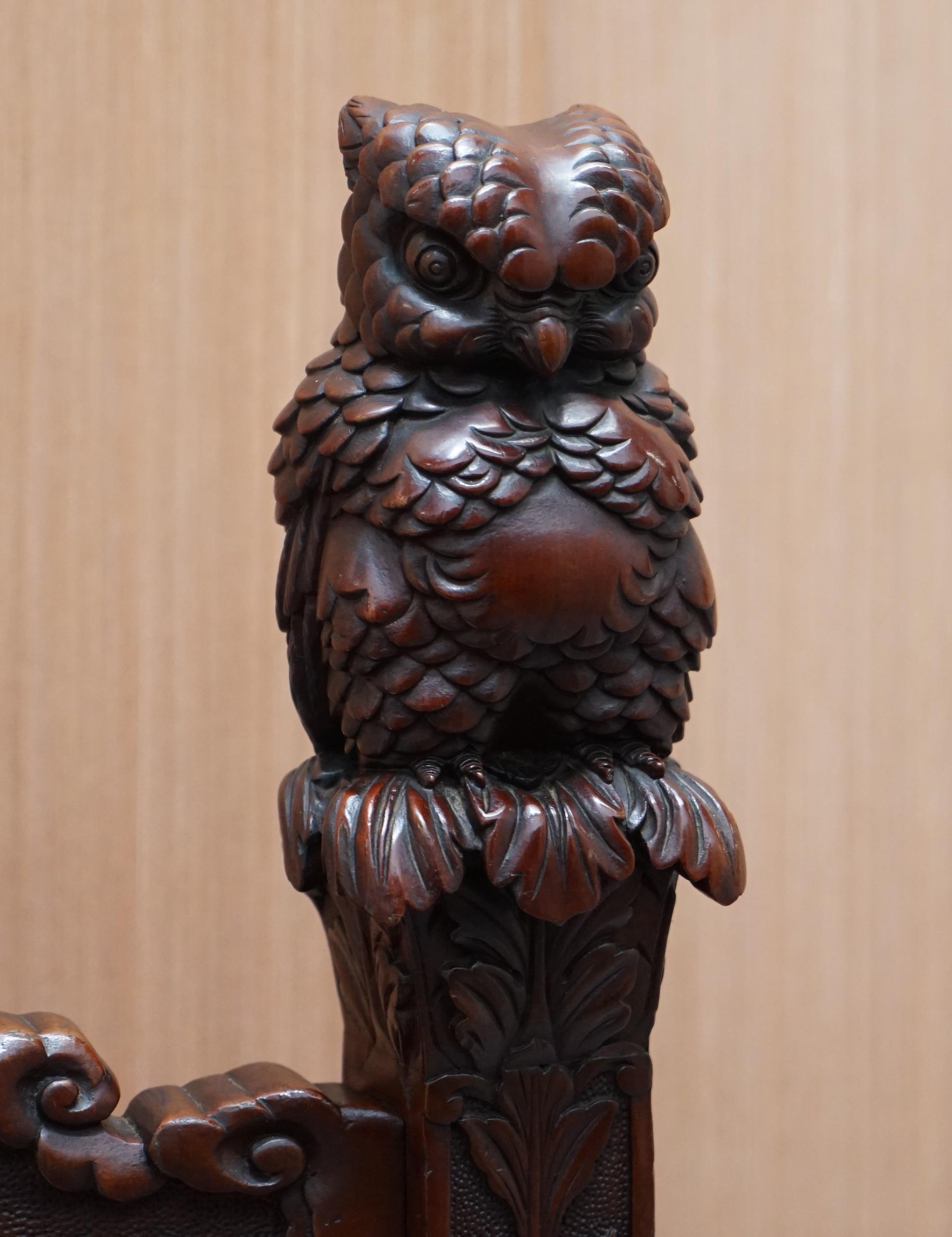 Chinese Very Rare circa 1900 Hand Carved Arthur & Bond Yokohama Owl X Frame Armchair