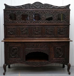 Sehr seltene um 1900 Hand geschnitzt Chinesisch Export Sideboard Drachen & Schlangen