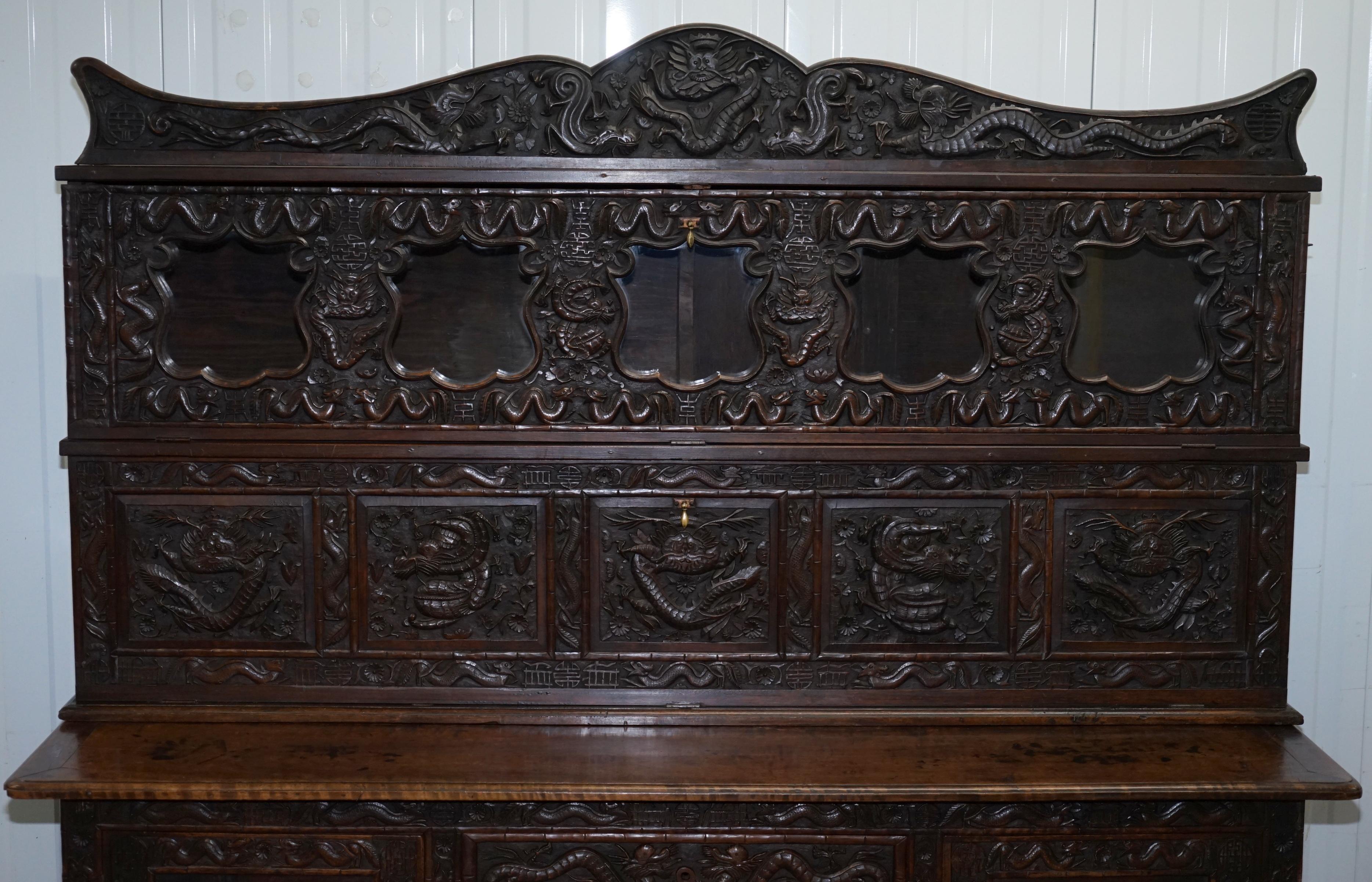 Early 20th Century Very Rare circa 1900 Hand Carved Chinese Export Sideboard Dragons & Serpents