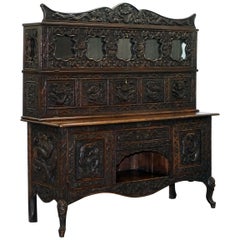 Used Very Rare circa 1900 Hand Carved Chinese Export Sideboard Dragons & Serpents