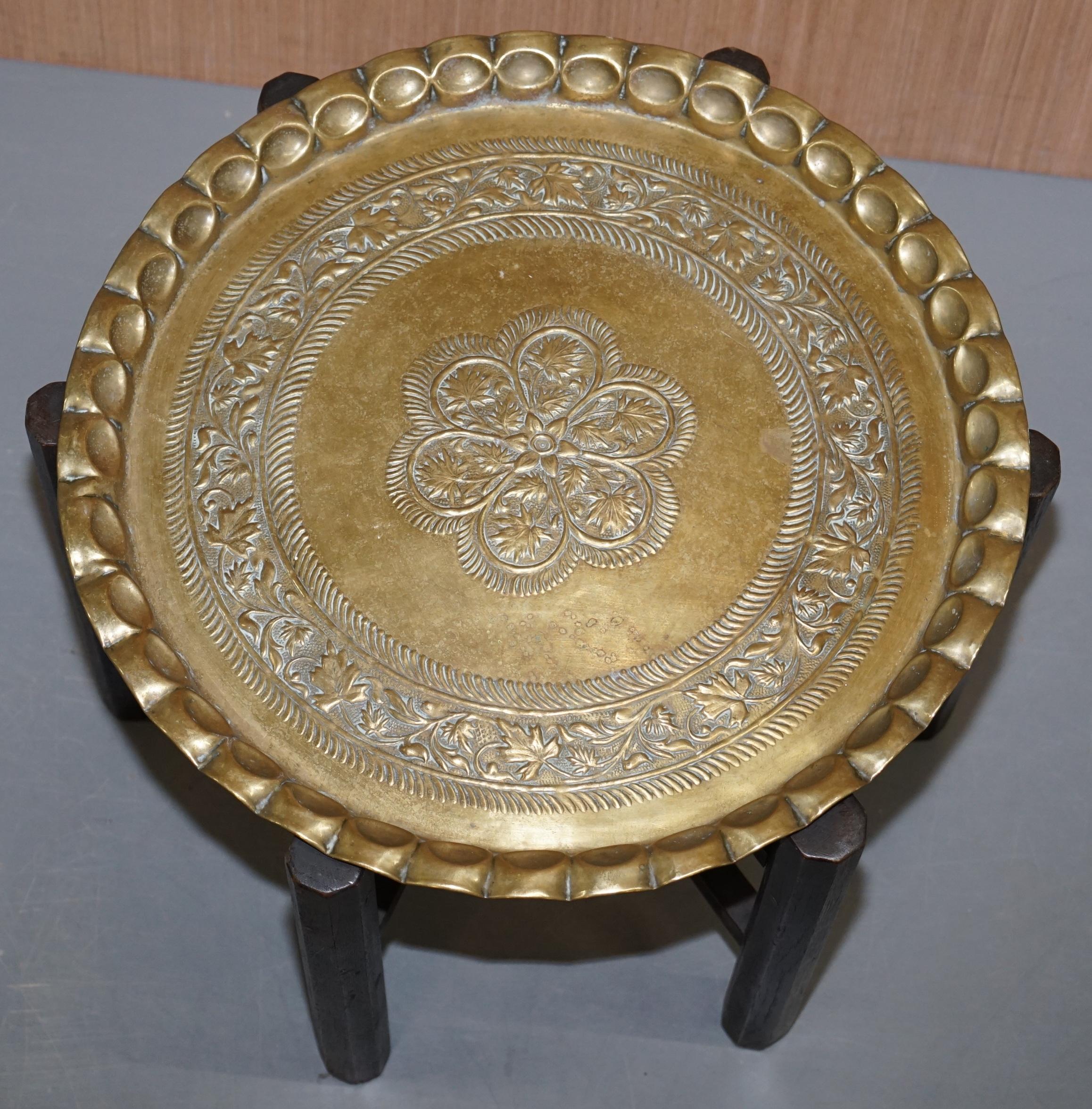 Modern Very Rare circa 1920-1940 Persian Moroccan Brass Topped Folding Occasional Table For Sale