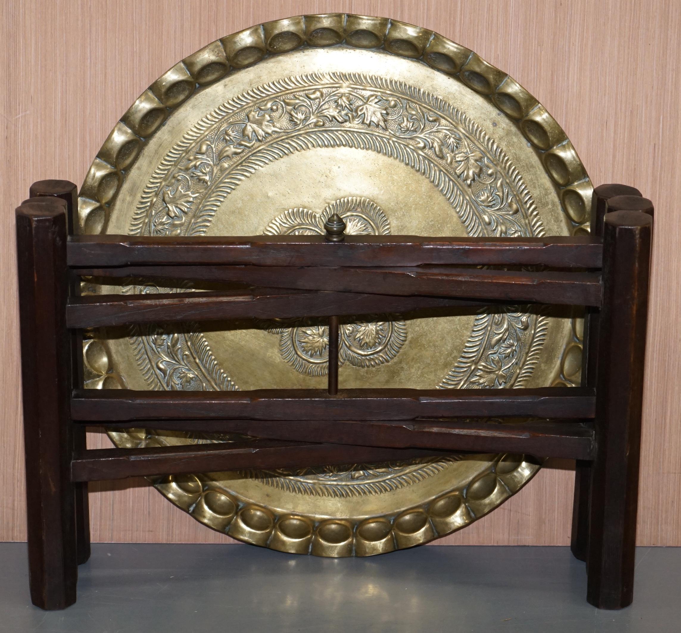 Very Rare circa 1920-1940 Persian Moroccan Brass Topped Folding Occasional Table For Sale 2