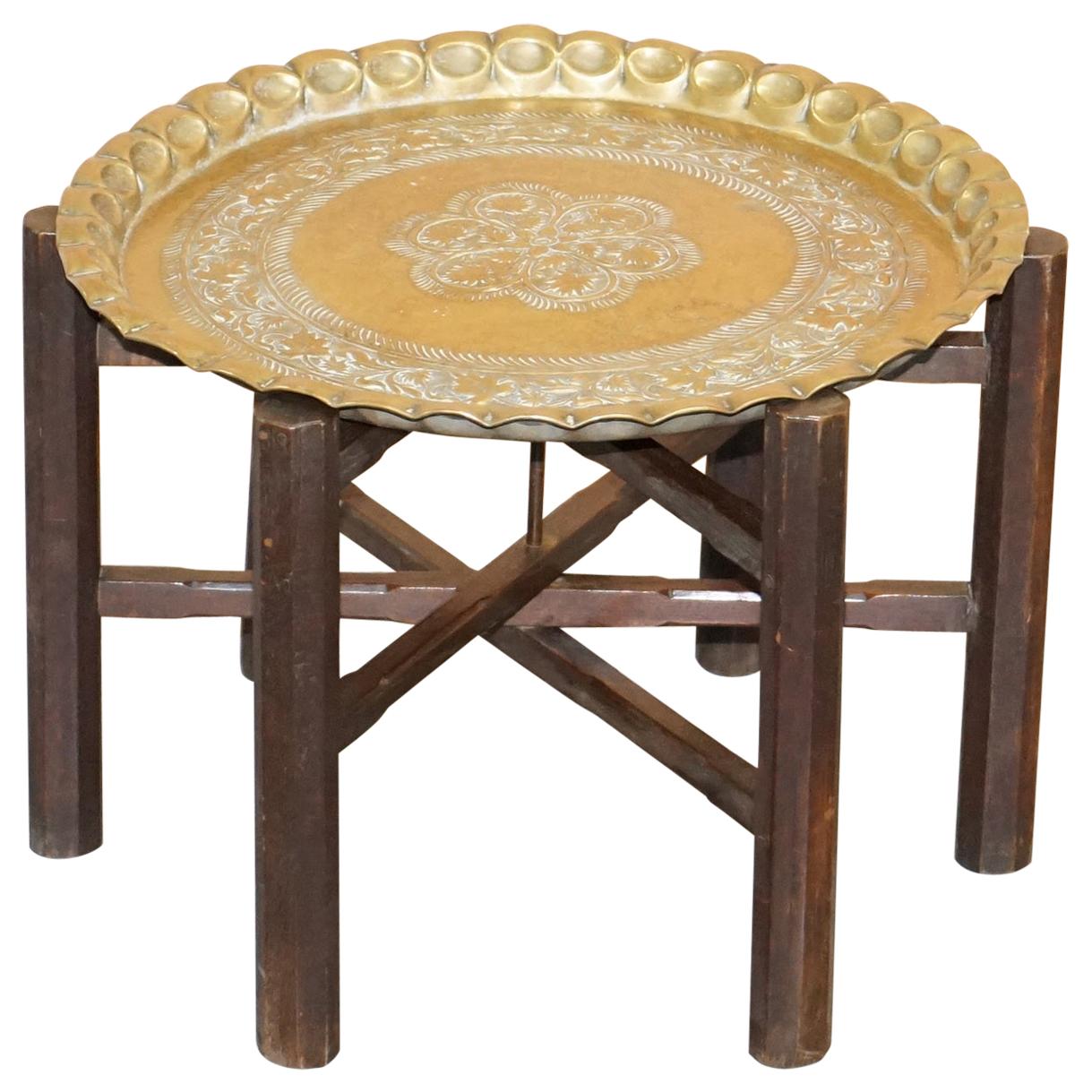 Very Rare circa 1920-1940 Persian Moroccan Brass Topped Folding Occasional Table For Sale