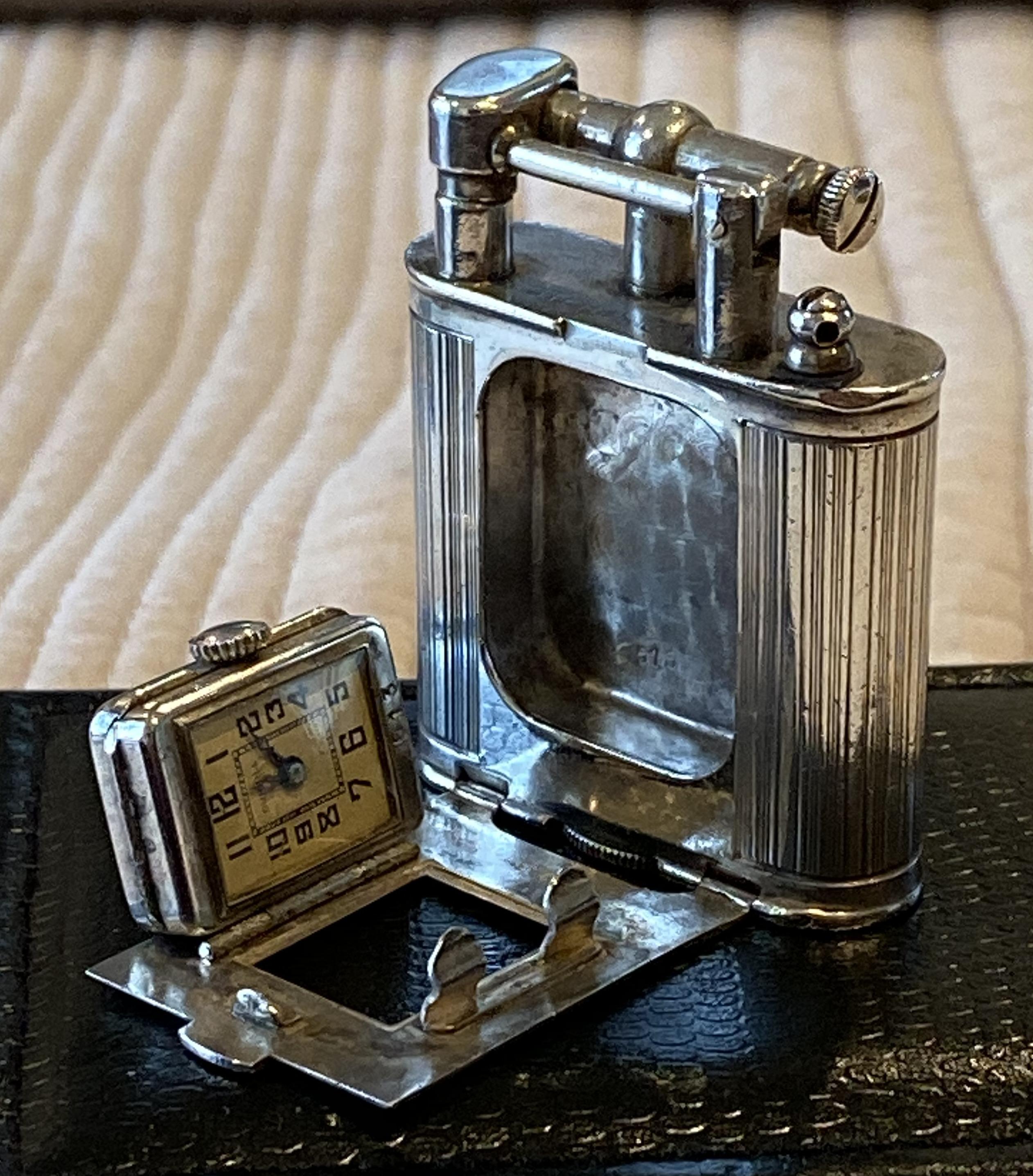 Very Rare circa 1920s Alfred Dunhill Unique Sterling Silver Time Piece Lighter 7