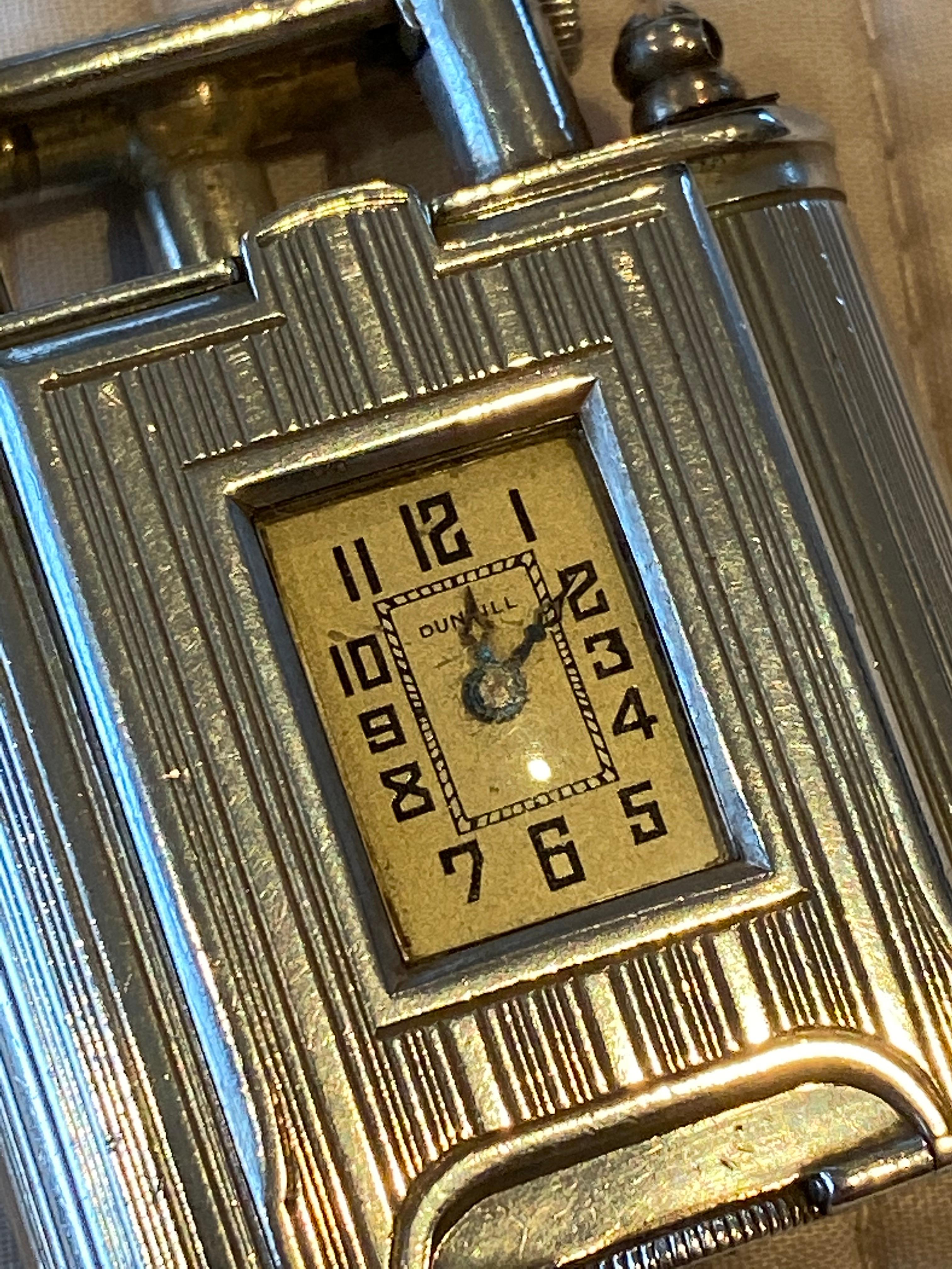 Art Deco Very Rare circa 1920s Alfred Dunhill Unique Sterling Silver Time Piece Lighter