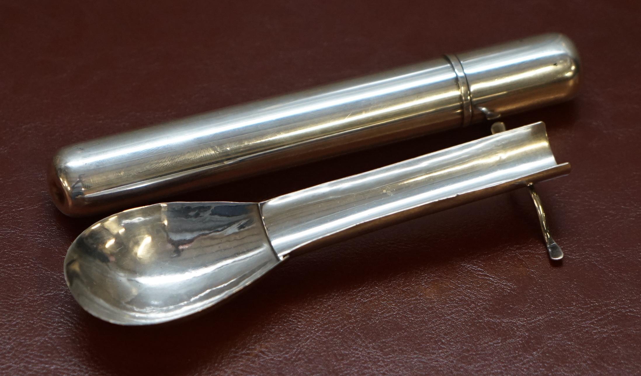 Hand-Crafted Very Rare circa 1940 Italian Sterling Silver Cigar Tube and Mexican Silver Tray