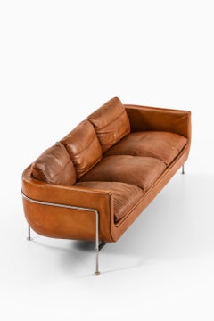 Sehr seltenes cognacfarbenes Ledersofa von Jacques Brule, 1963er Jahre