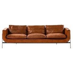 Very Rare Cognac-Colored Leather Sofa by Jacques Brule, 1963s Very Rare Cognac-Colored Leather Sofa by Jacques Brule, 1963s