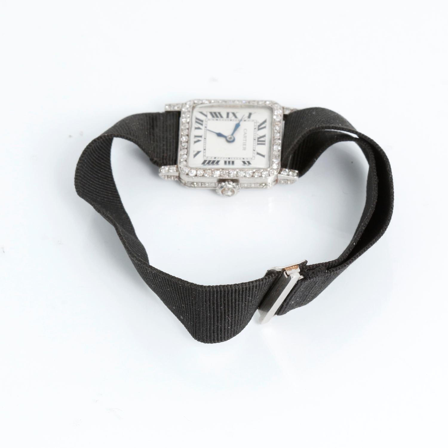 Rarissimo e da collezione orologio da donna Cartier Paris Art Deco in platino e diamanti in vendita 1