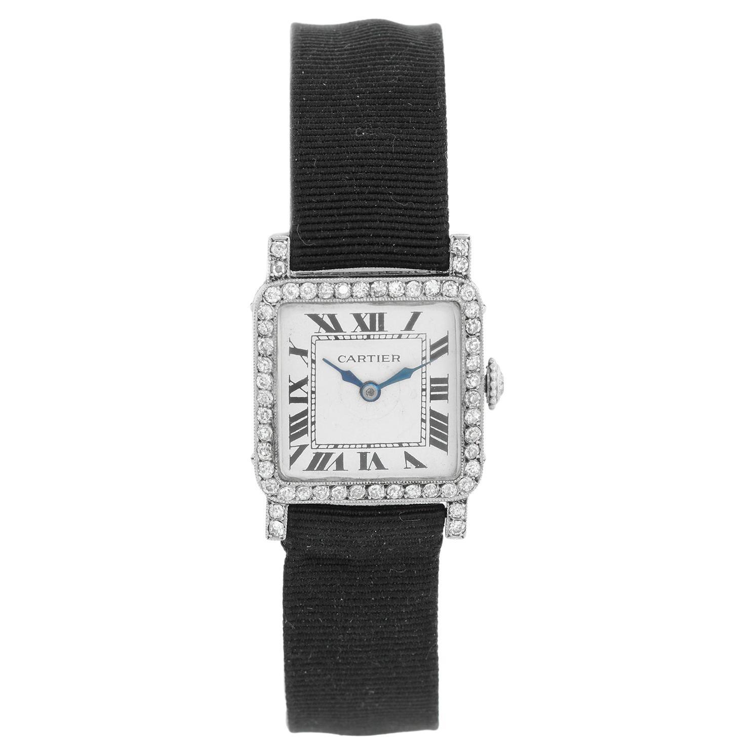 Rarissimo e da collezione orologio da donna Cartier Paris Art Deco in platino e diamanti in vendita