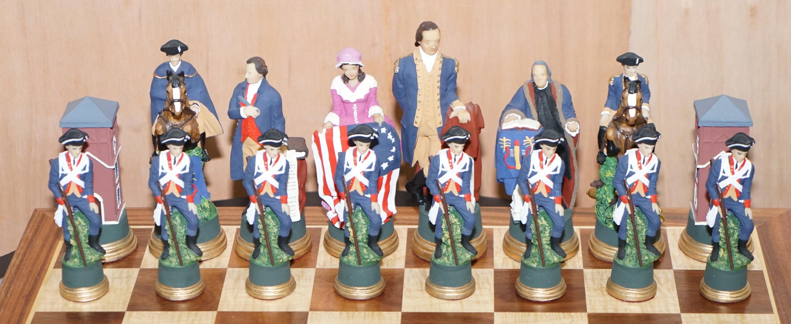 Maple Very Rare Collectors American Civil War of Independence Hand Painted Chess Set