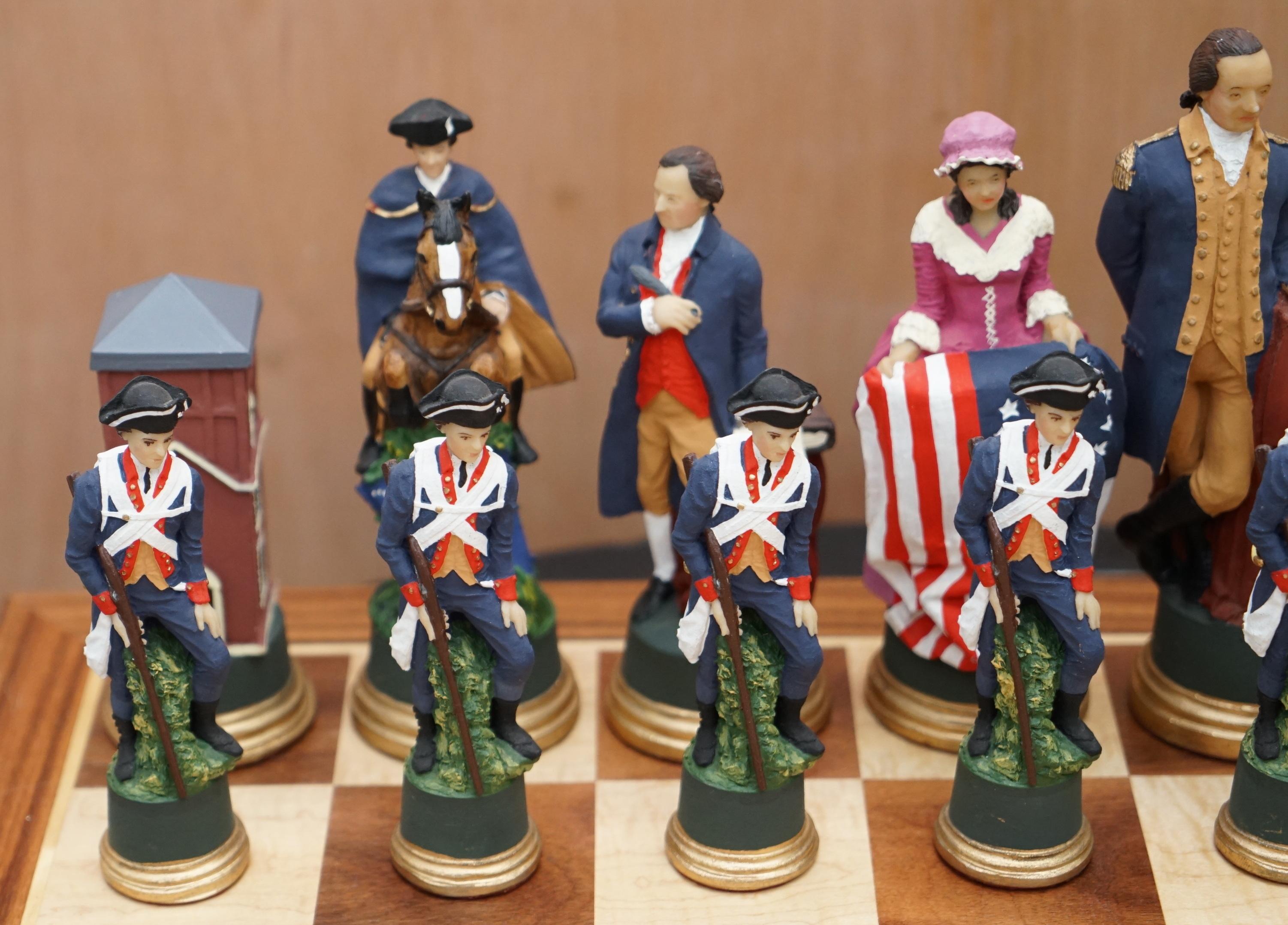 Very Rare Collectors American Civil War of Independence Hand Painted Chess Set 1