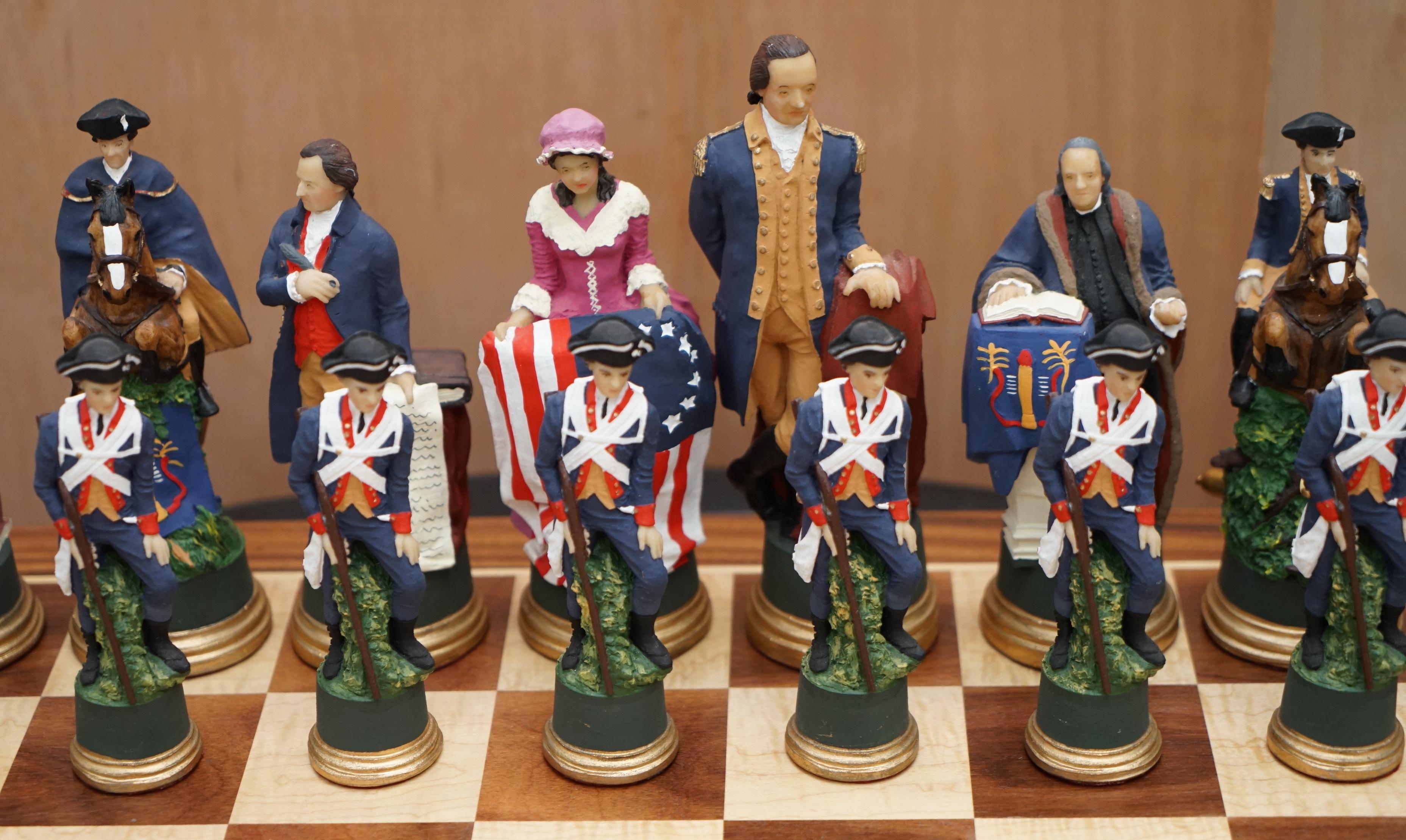 Very Rare Collectors American Civil War of Independence Hand Painted Chess Set 2