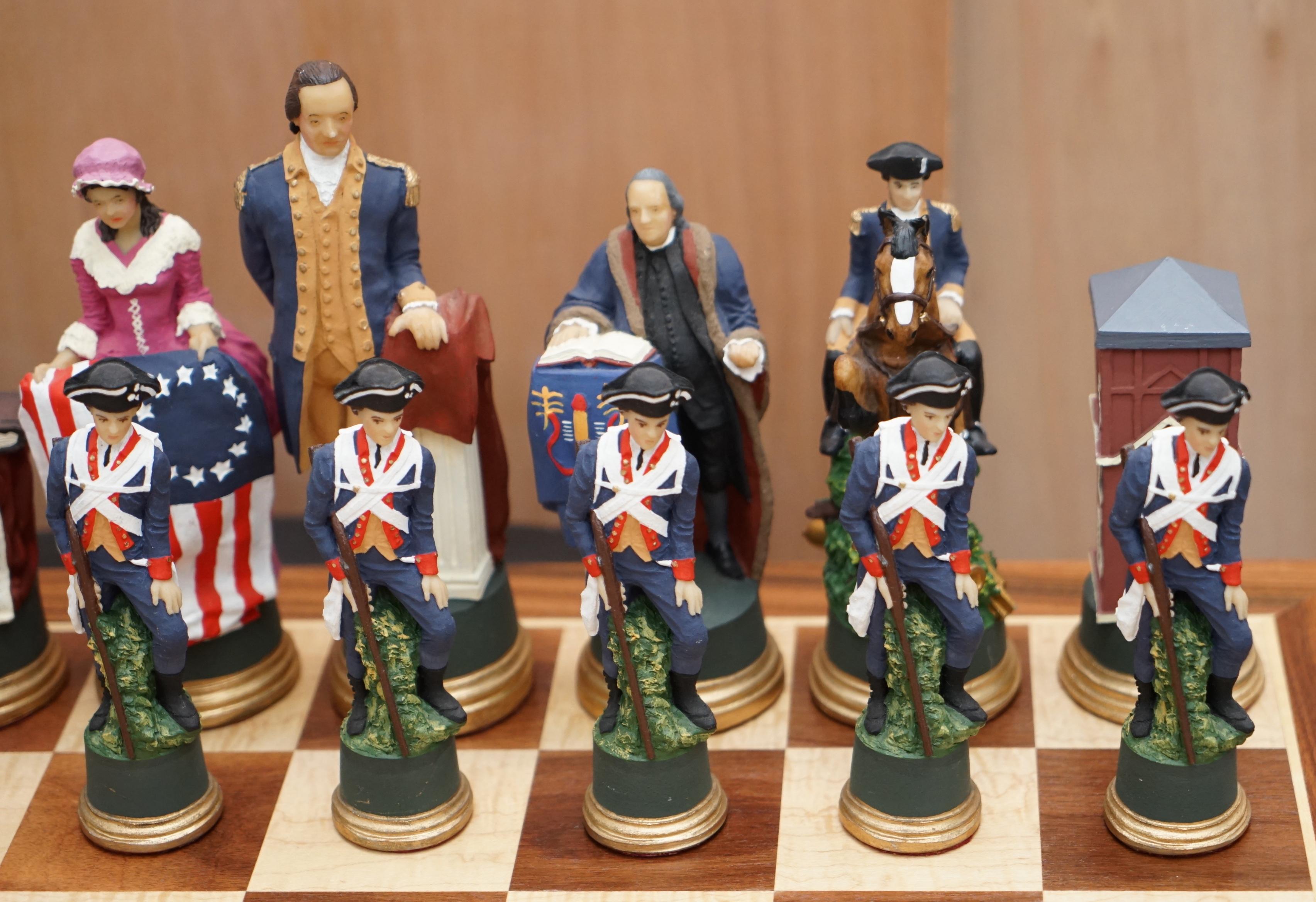 Very Rare Collectors American Civil War of Independence Hand Painted Chess Set 3