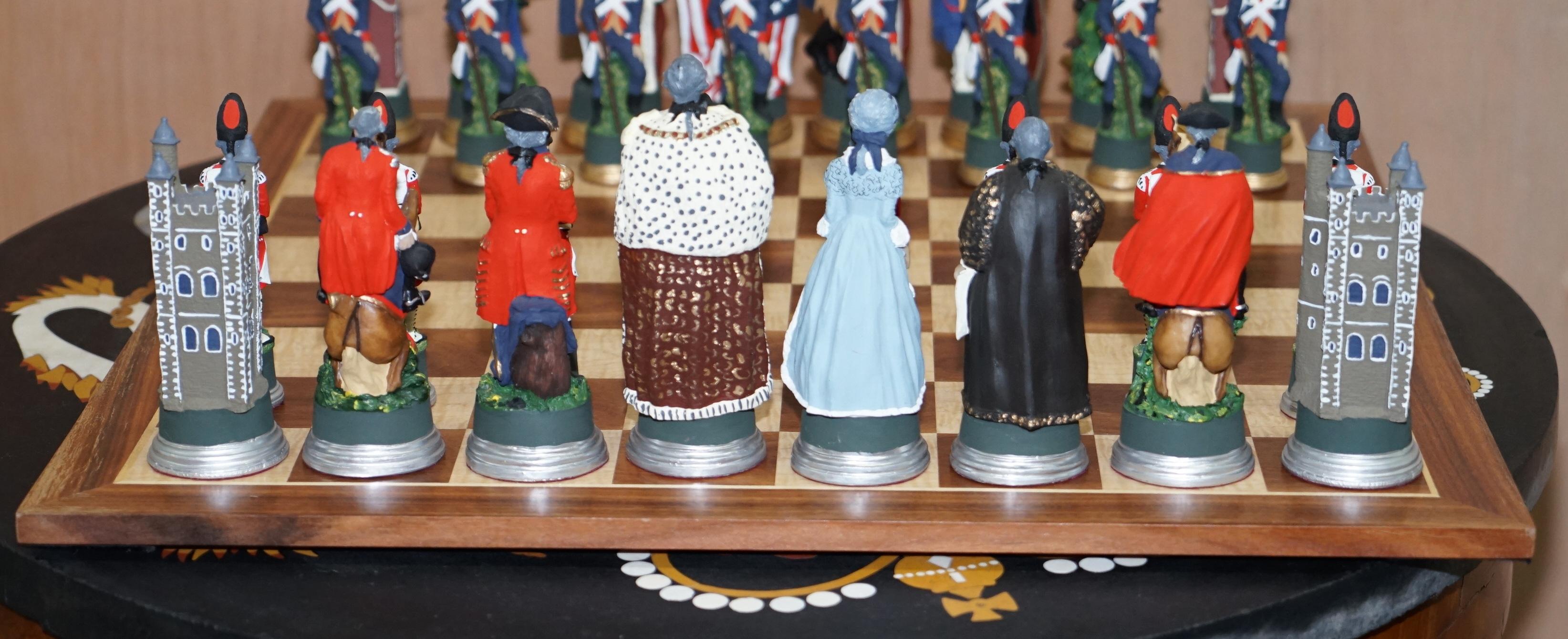 Very Rare Collectors American Civil War of Independence Hand Painted Chess Set 4