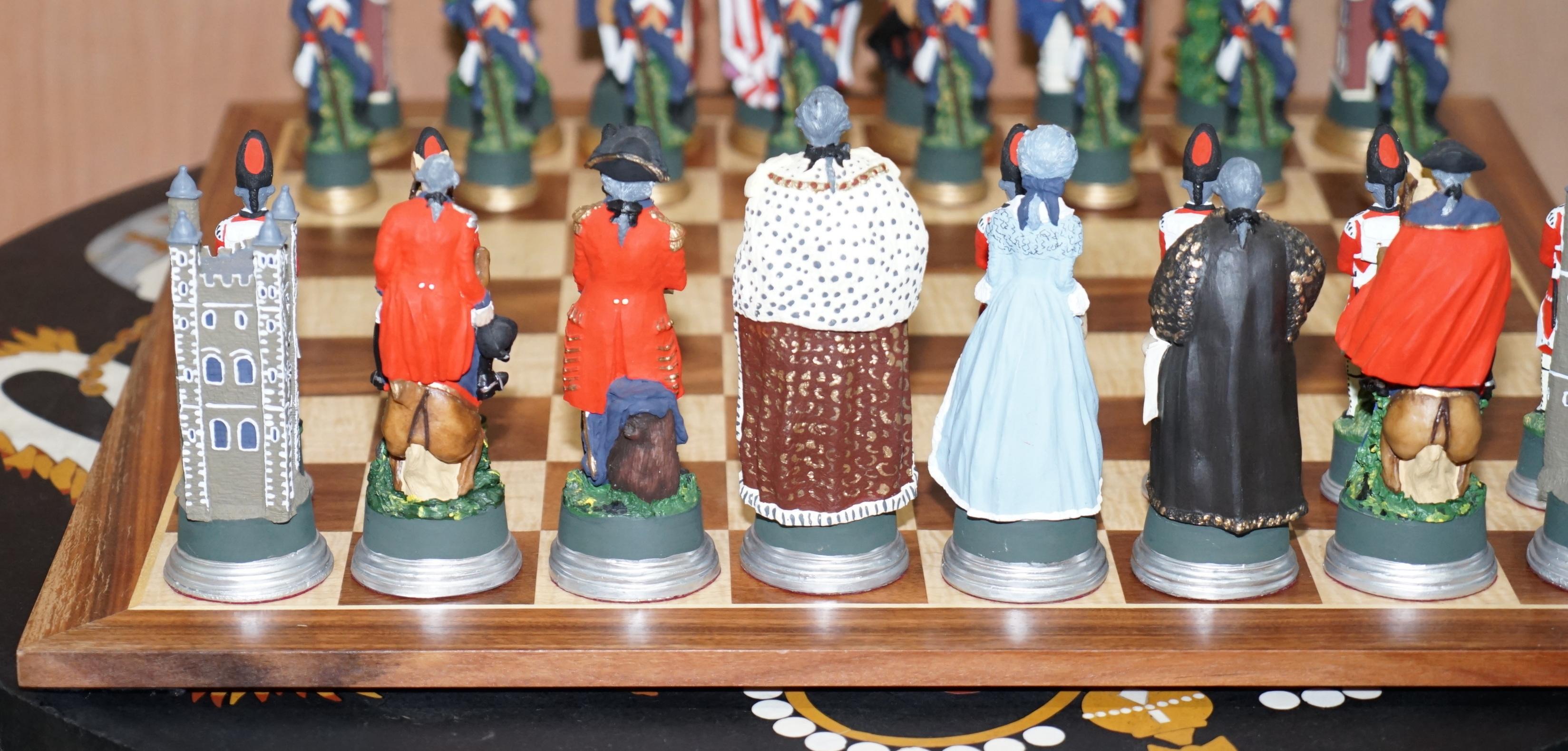 Very Rare Collectors American Civil War of Independence Hand Painted Chess Set 5