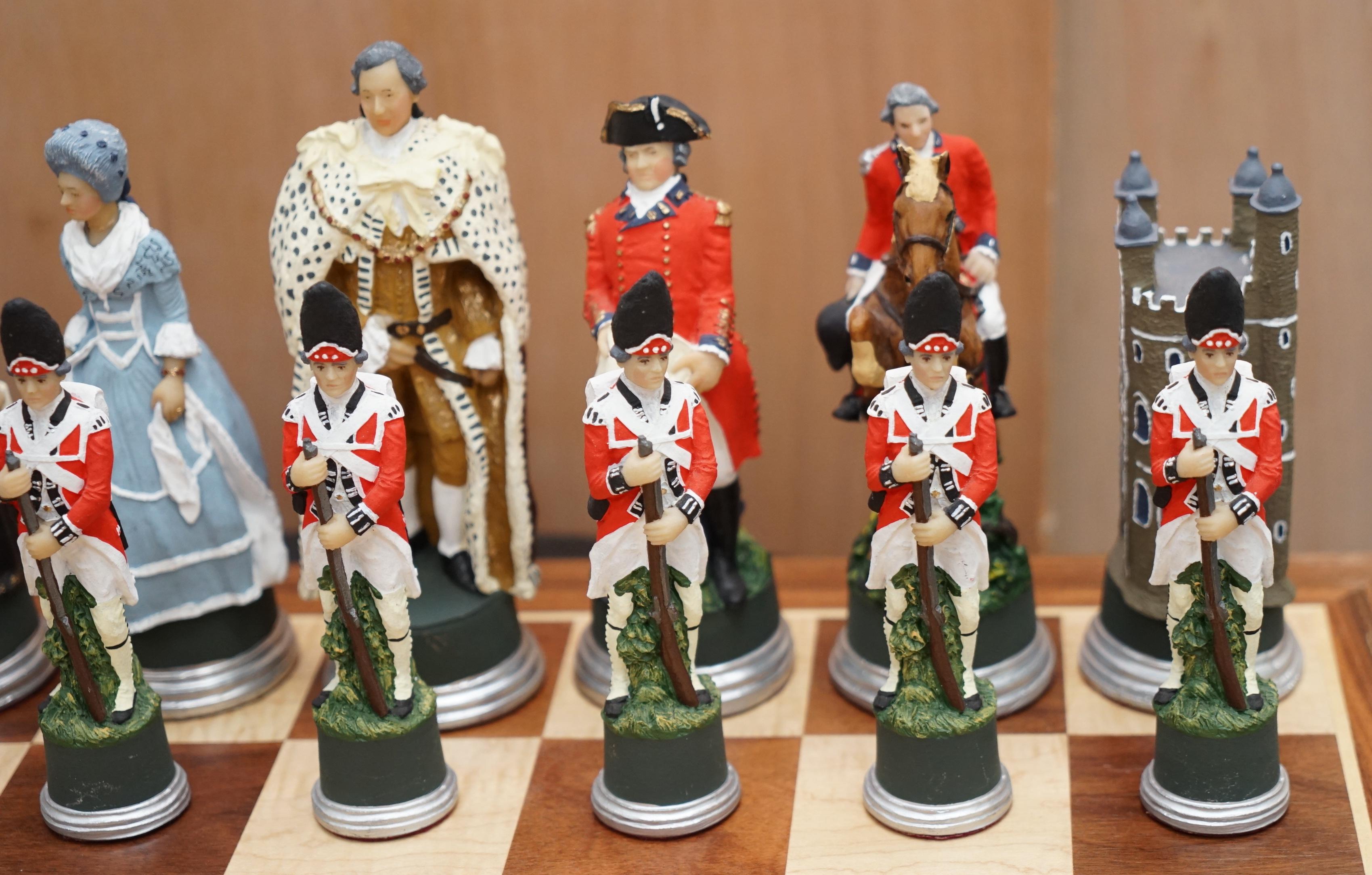 American Colonial Very Rare Collectors American Civil War of Independence Hand Painted Chess Set