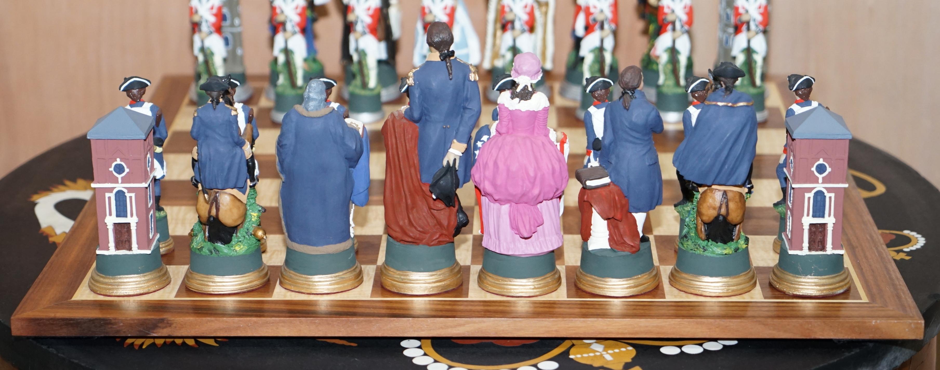 English Very Rare Collectors American Civil War of Independence Hand Painted Chess Set