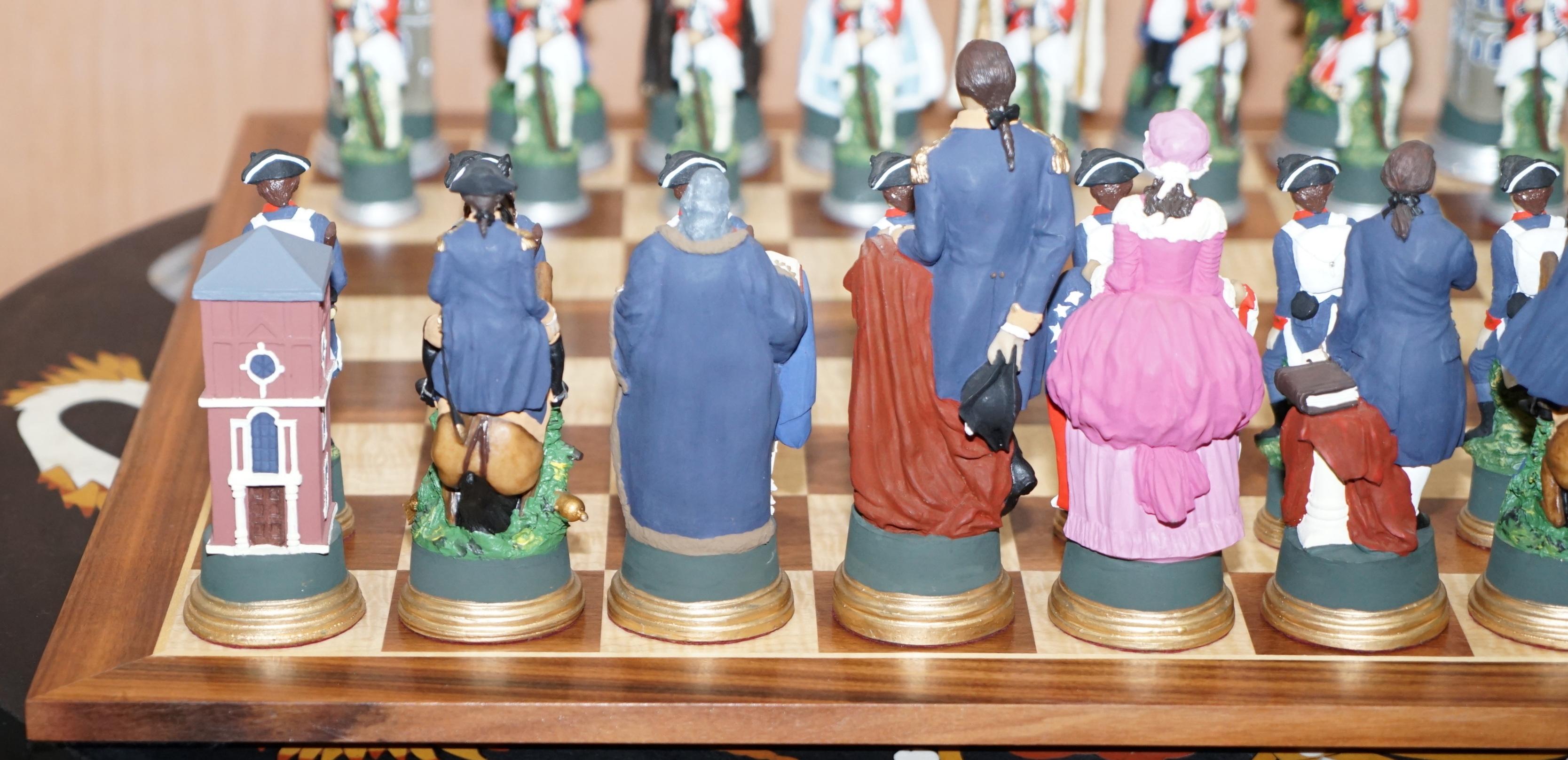 Hand-Crafted Very Rare Collectors American Civil War of Independence Hand Painted Chess Set