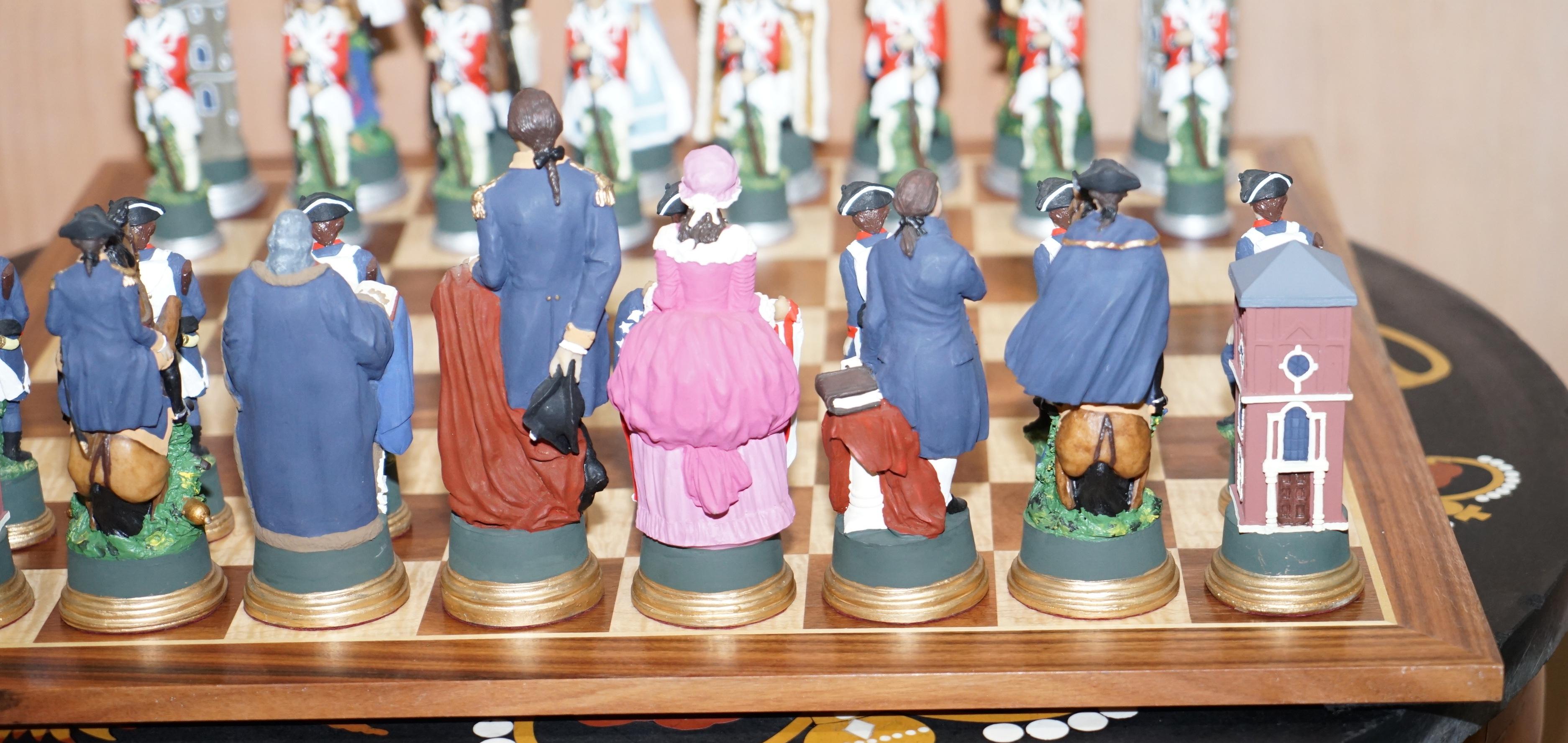 20th Century Very Rare Collectors American Civil War of Independence Hand Painted Chess Set