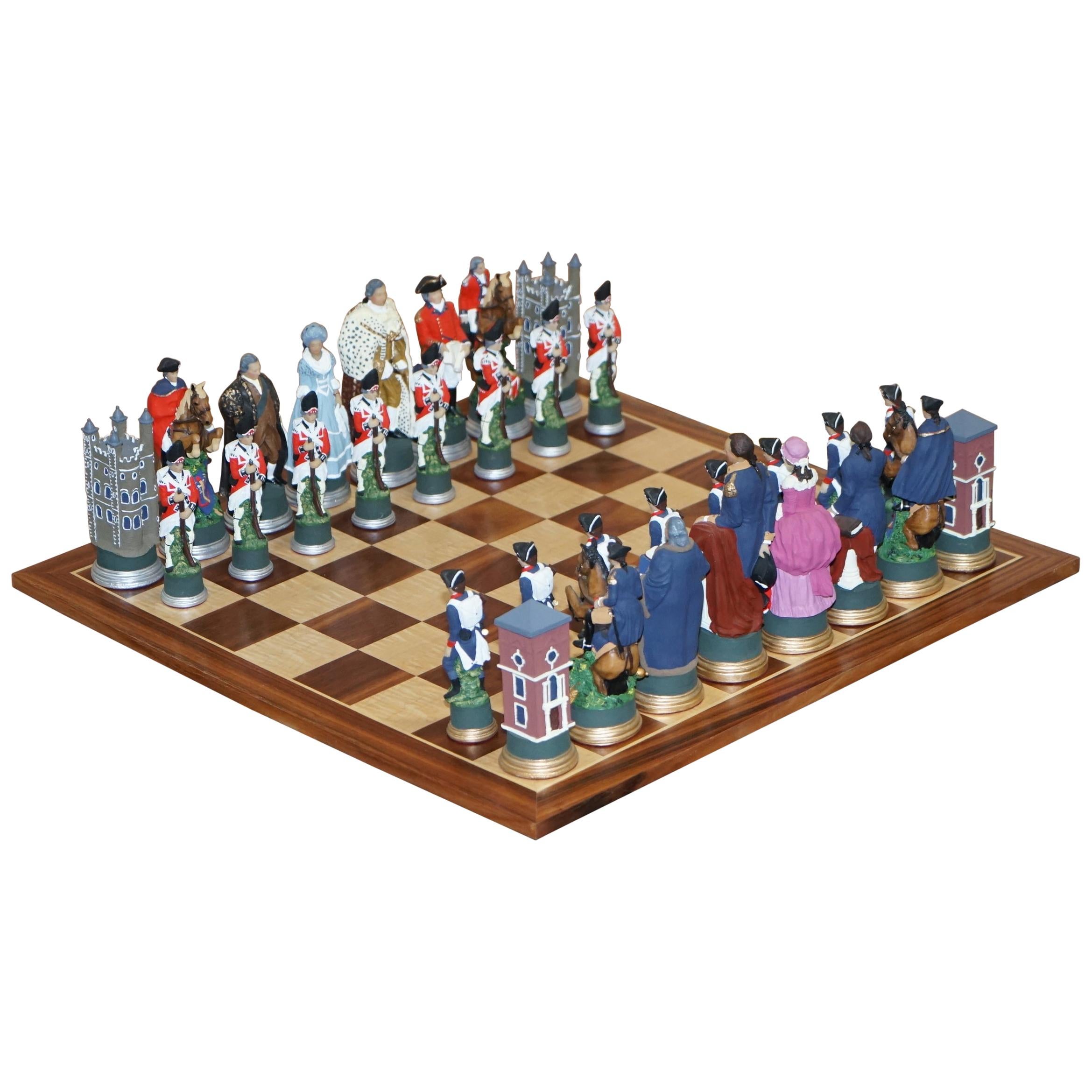 Very Rare Collectors American Civil War of Independence Hand Painted Chess Set