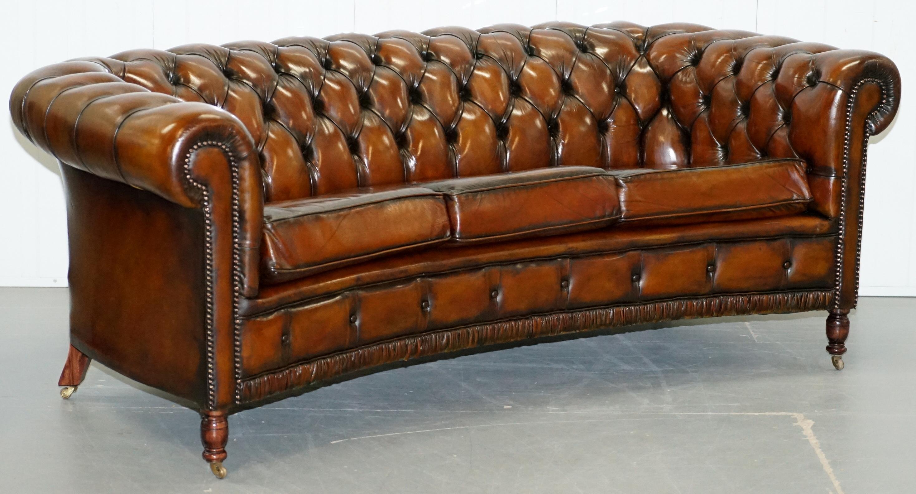 Wimbledon-Furniture is delighted to offer for sale this very rare vintage circa 1960s Curved front Chesterfield fully restored Cigar brown leather club sofa 

Please note the delivery fee listed is just a guide, it covers within the M25 only, for