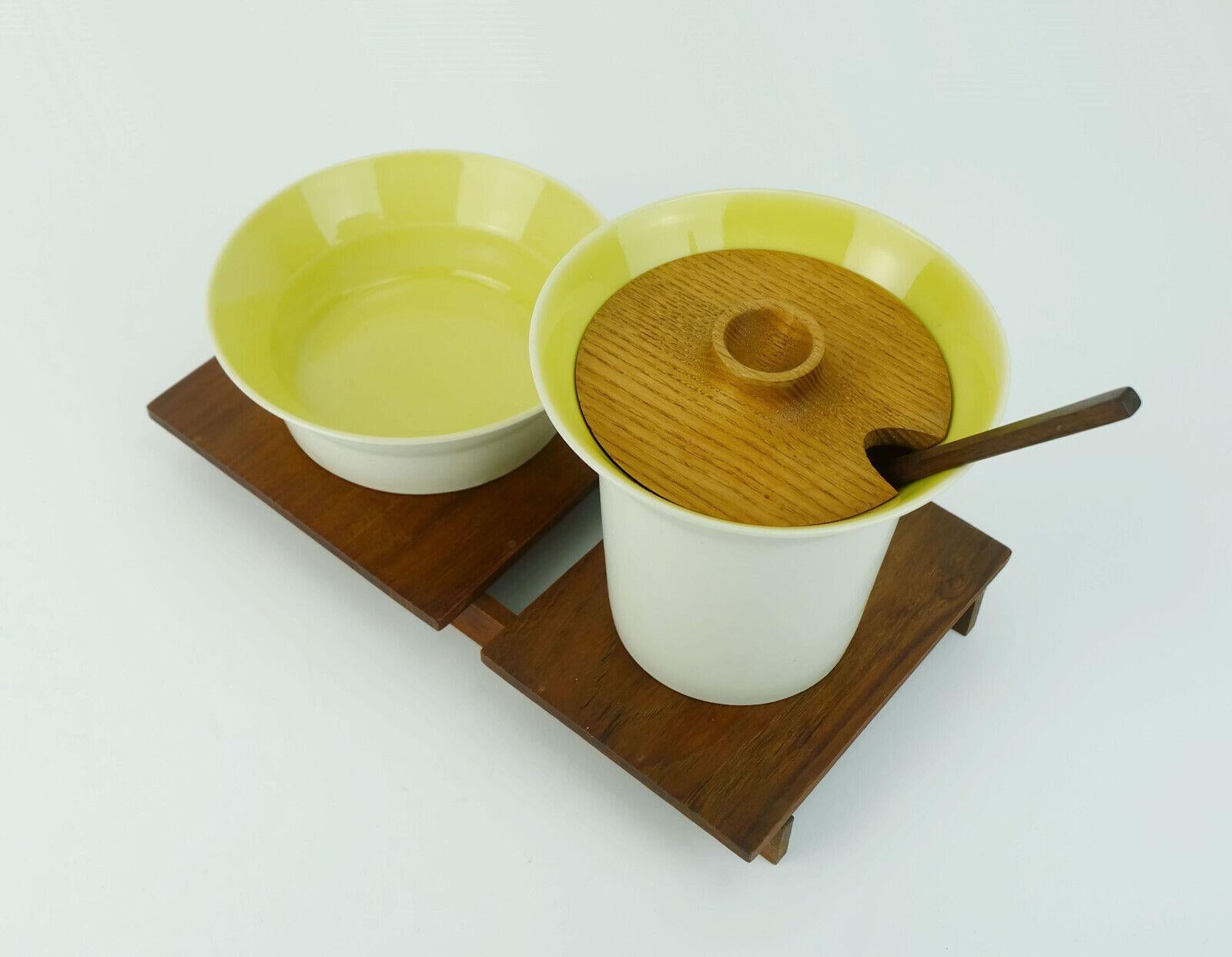 very rare danish modern SERVING SET laurids lonborg ceramic and wood 1960s For Sale 2