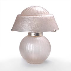 Daum Nancy Art Deco Table Lamp, Blown Glass, Geometric Design, 1930