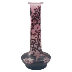 Very Rare De Vez Art Nouveau Cameo Glass Vase with Etched Floral Decor