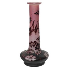 Very Rare De Vez Art Nouveau Cameo Glass Vase with Etched Floral Decor