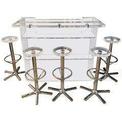 Very Rare Designer Acrylic Bar with 5 Stools Very Heavy