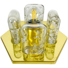 Sehr seltene Doria Flush Mount aus Messing und Eisglas aus der Mitte des Jahrhunderts:: 1960er Jahre