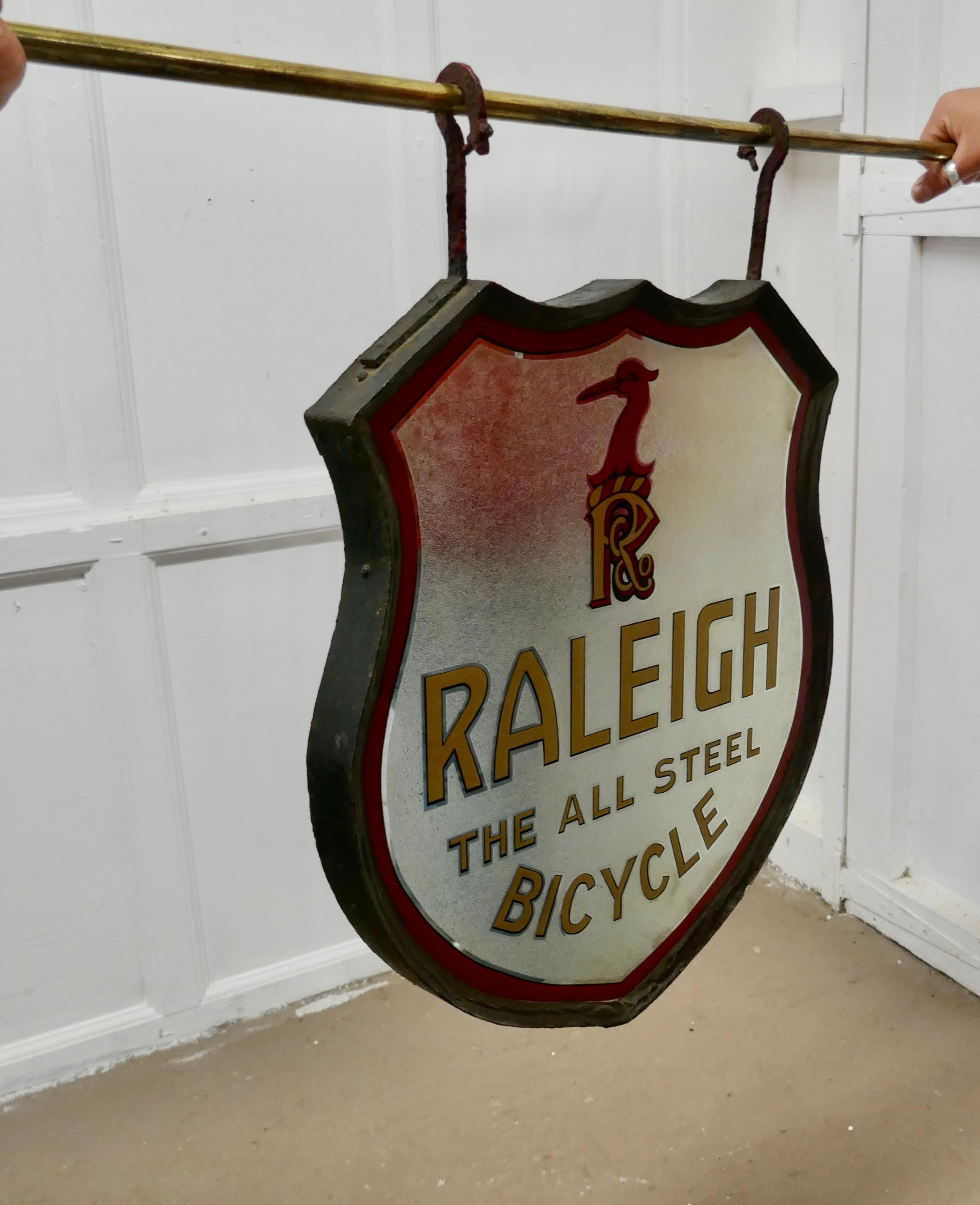 Very Rare Double Sided Glass Raleigh Bike Advertising Shop Sign In Good Condition For Sale In Chillerton, Isle of Wight