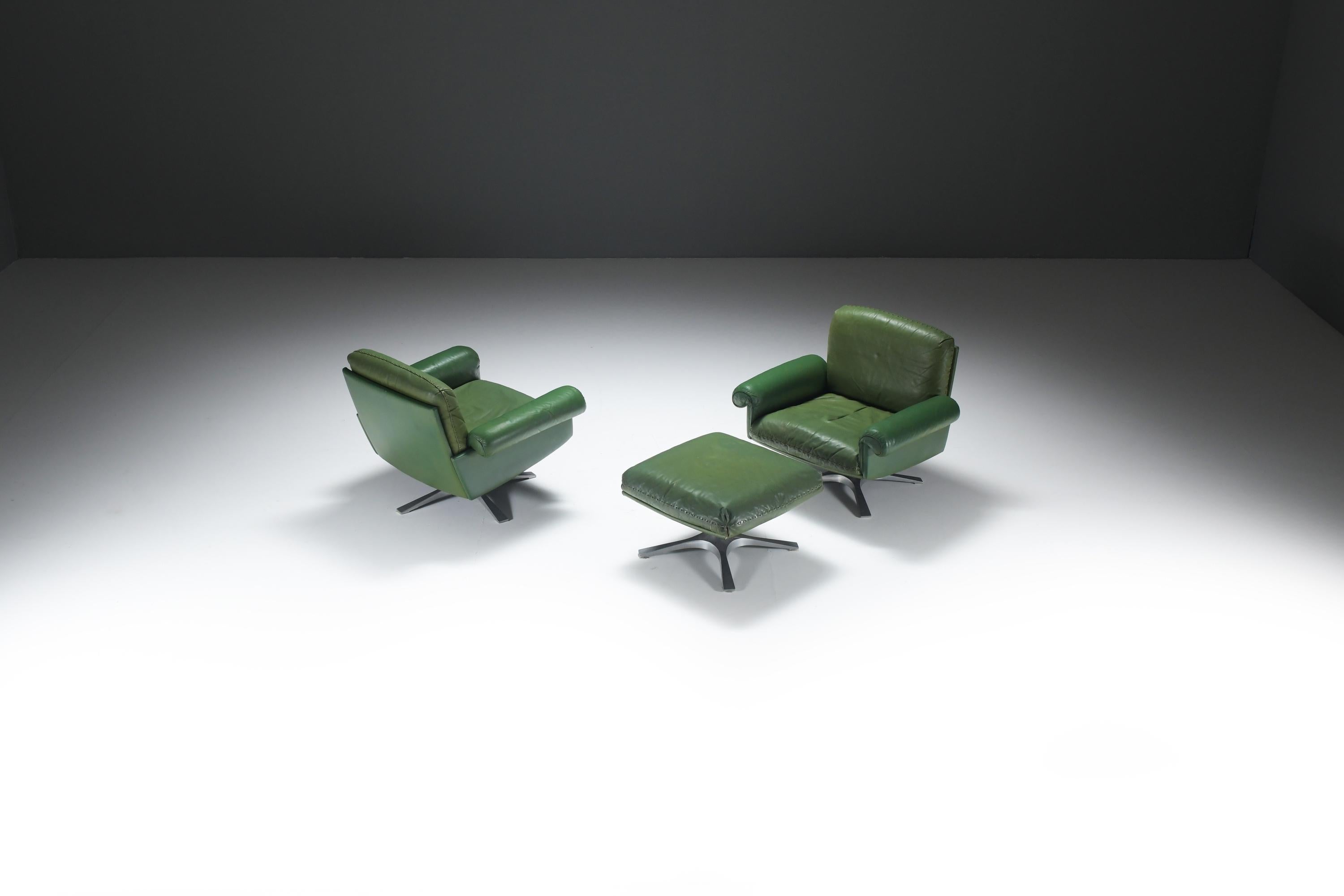 Very rare DS 31 lounge set in green leather by De Sede Team for De Sede Swiss In Fair Condition For Sale In Buggenhout, Oost-Vlaanderen