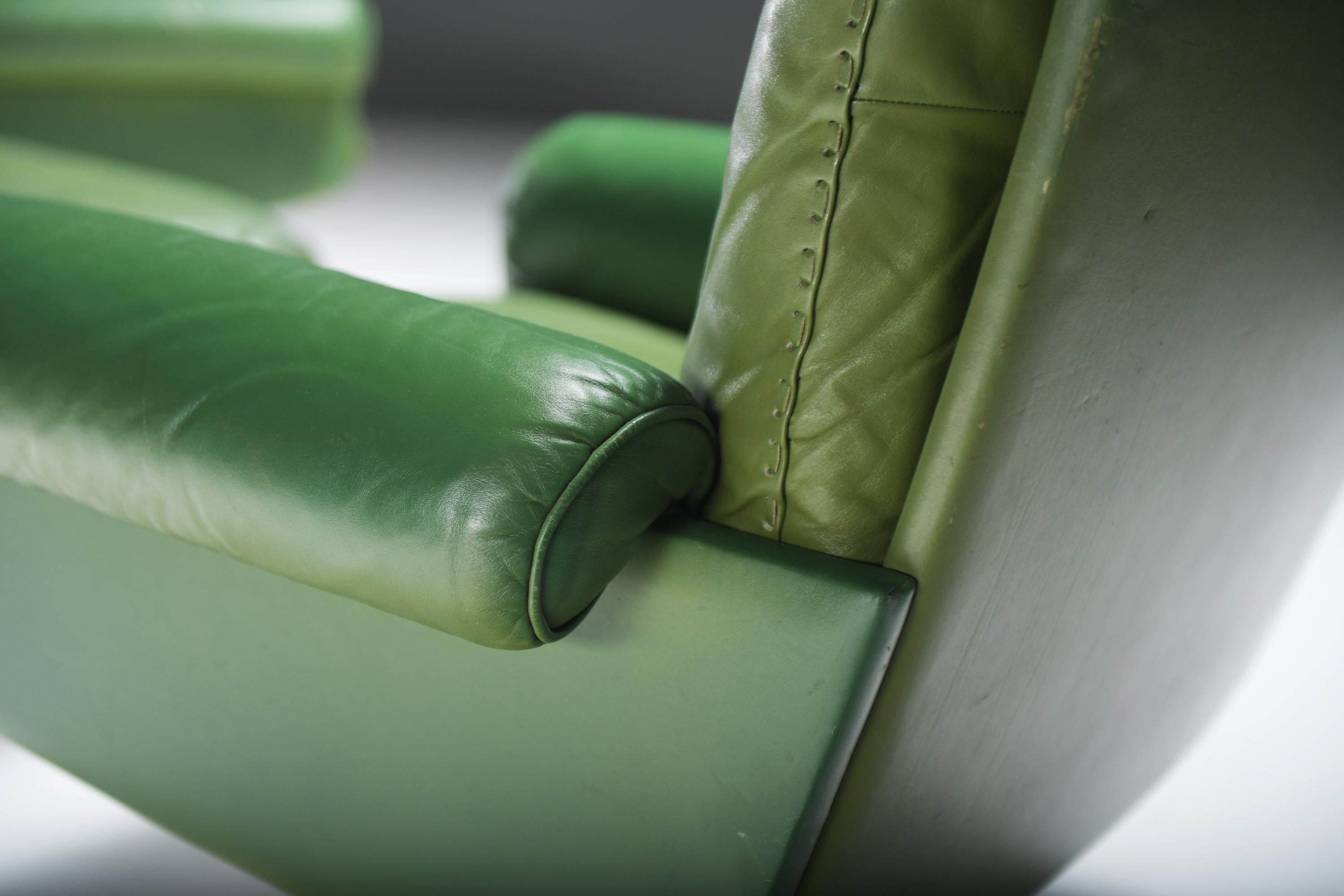 Very rare DS 31 lounge set in green leather by De Sede Team for De Sede Swiss For Sale 1