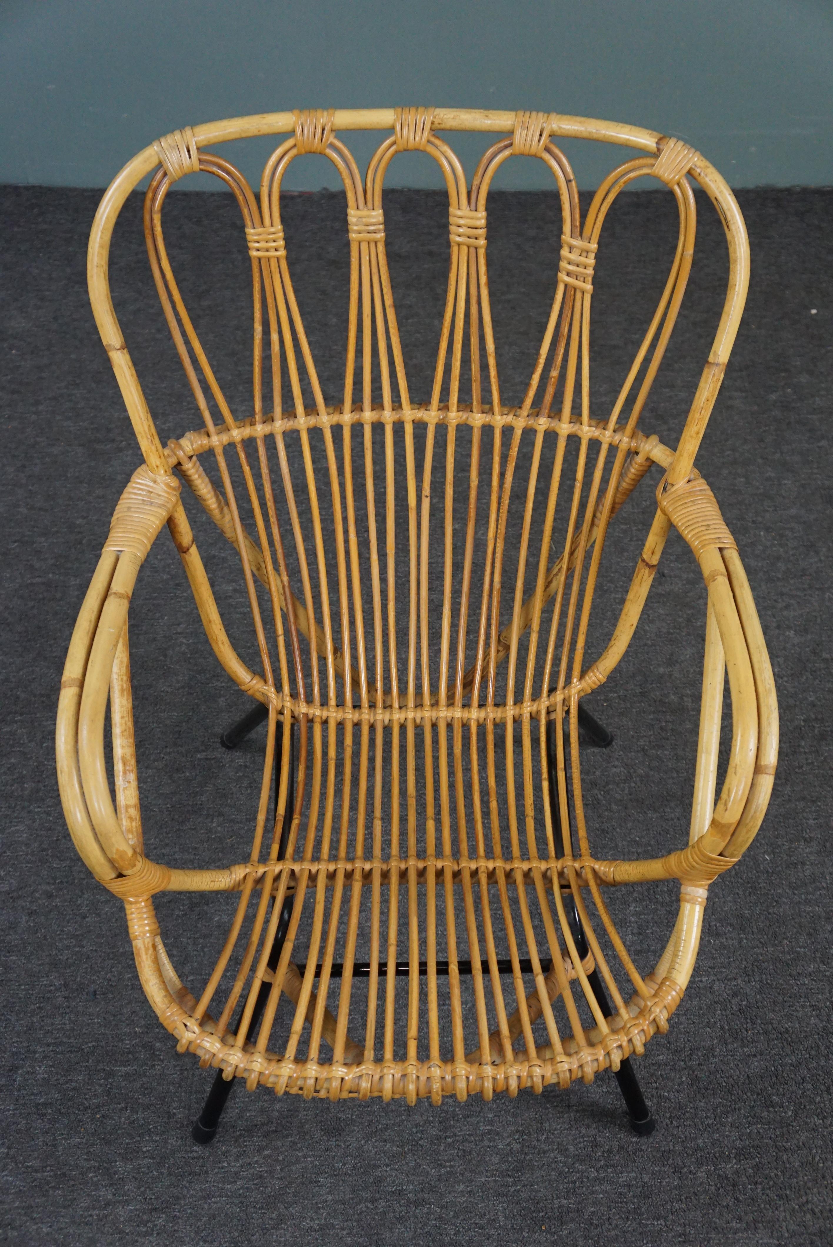 Rattan Very rare Dutch Design rattan armchair, 1960 For Sale