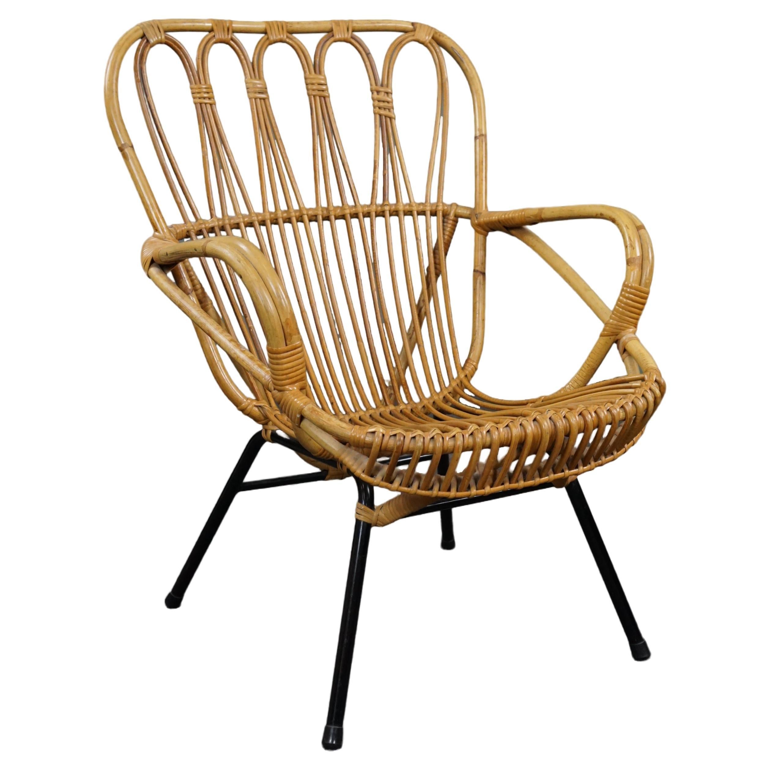 Very rare Dutch Design rattan armchair, 1960 For Sale