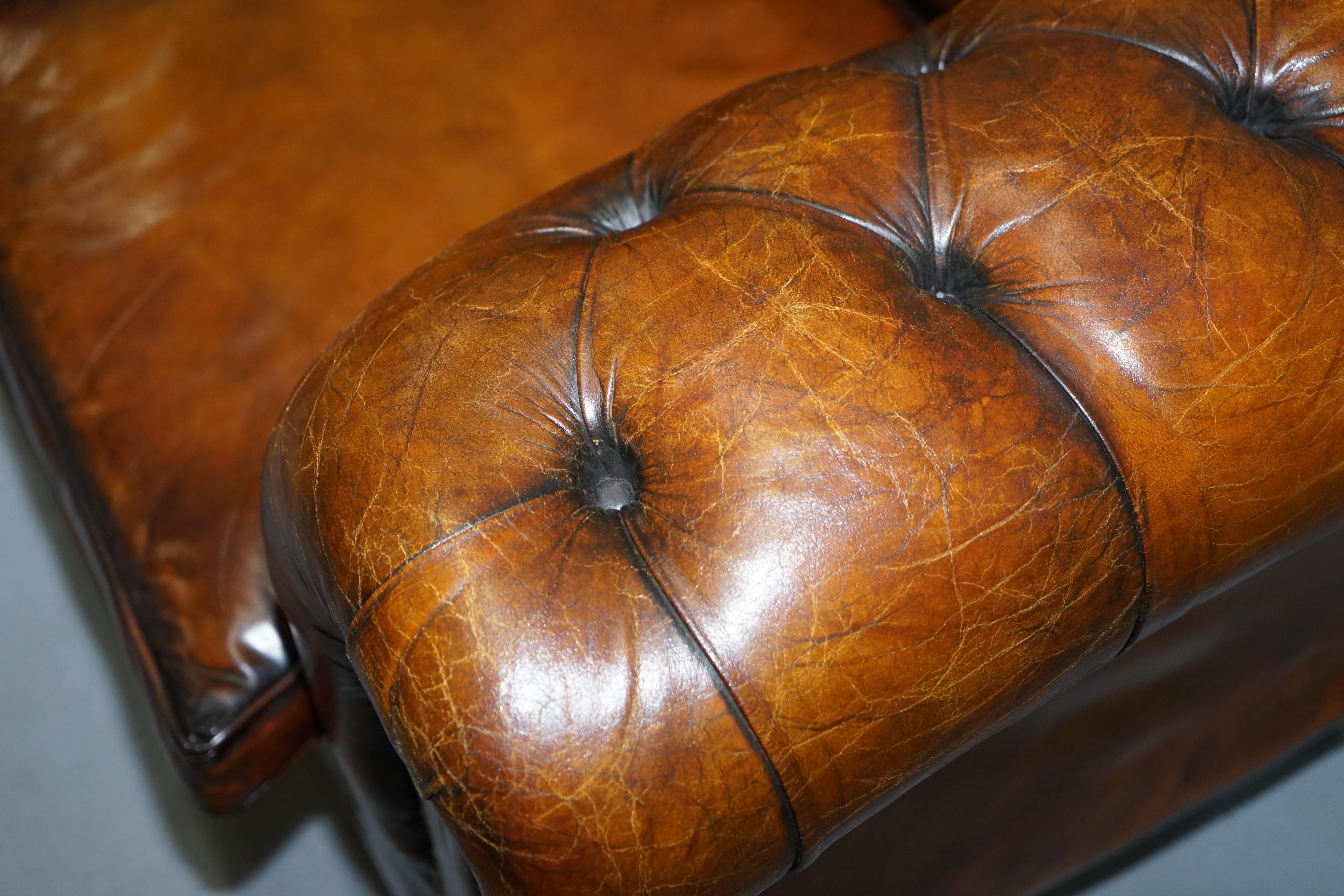 Very Rare Edwardian Fully Restored Hand Dyed Brown Leather Chesterfield Sofa 4